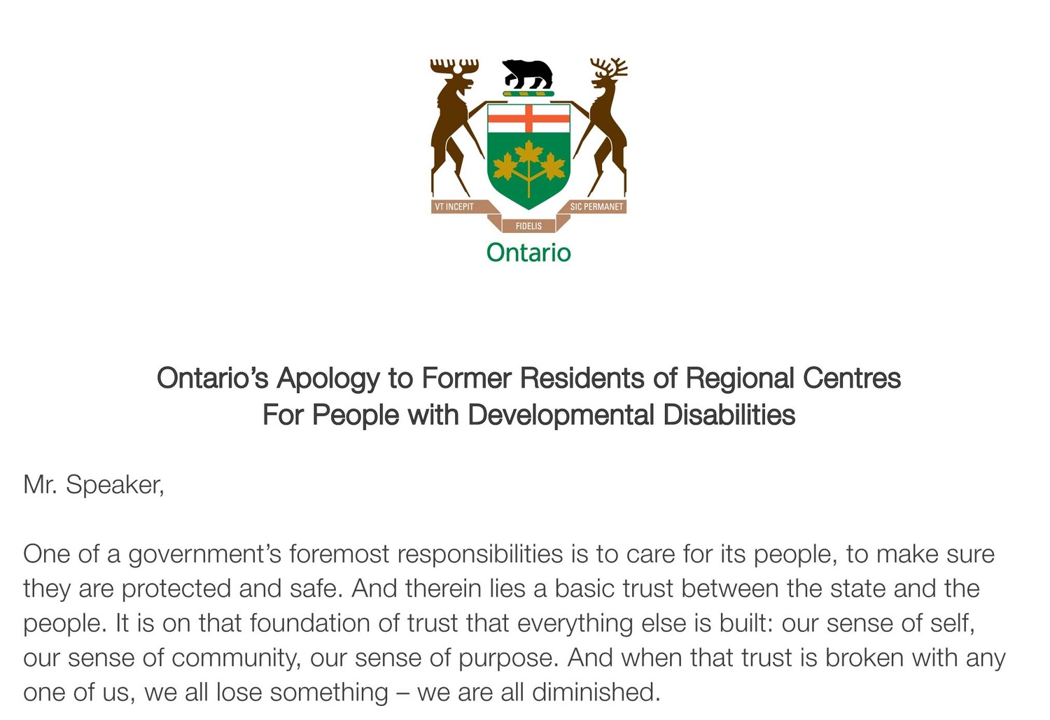 <b>Ontario Government Apology</b>
